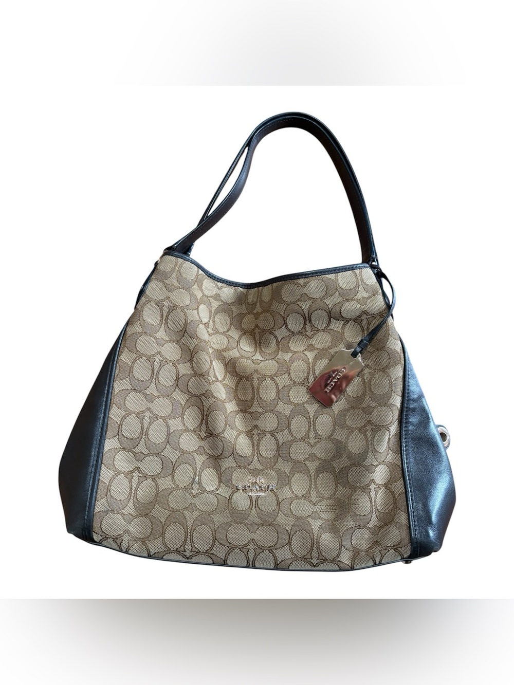 Coach Signature Jacquard Shoulder Bag Brown Leather Y2K Hobo